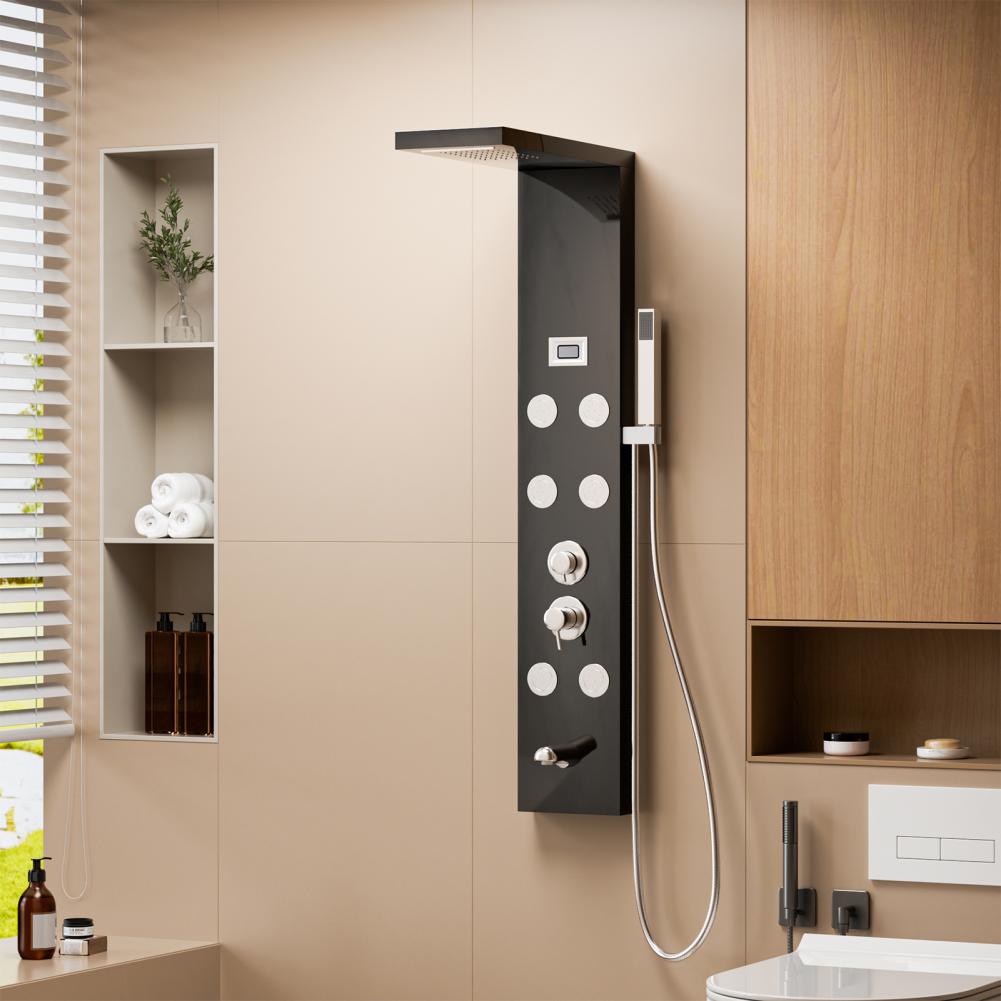 

Душевые панели Система Многофункциональный сплит-экран Интеллектуальный многоступенчатый выпуск воды Душевая ширма с 6 массажными форсунками для тела чёрный