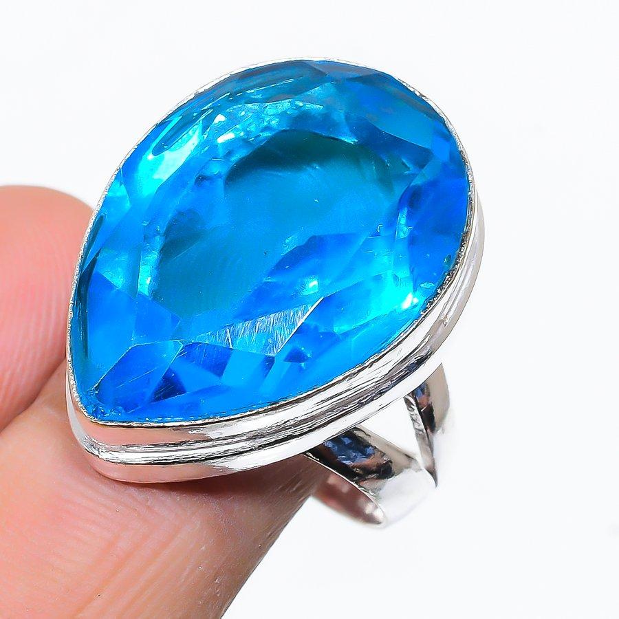 

Blue Topaz Gemstone Handmade Ethnic Jewelry Ring Size 8 SR-10233