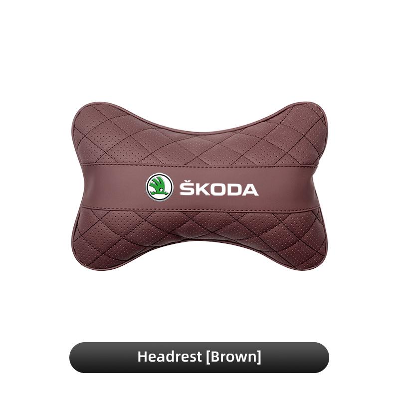 XLM4  1Pcs Leather Car Seat Back Headrest Neck Pillow For Skoda Octavia Superb Rapid Kodiaq Karoq Fabia Kamiq Enyaq Citigo Yeti Scala