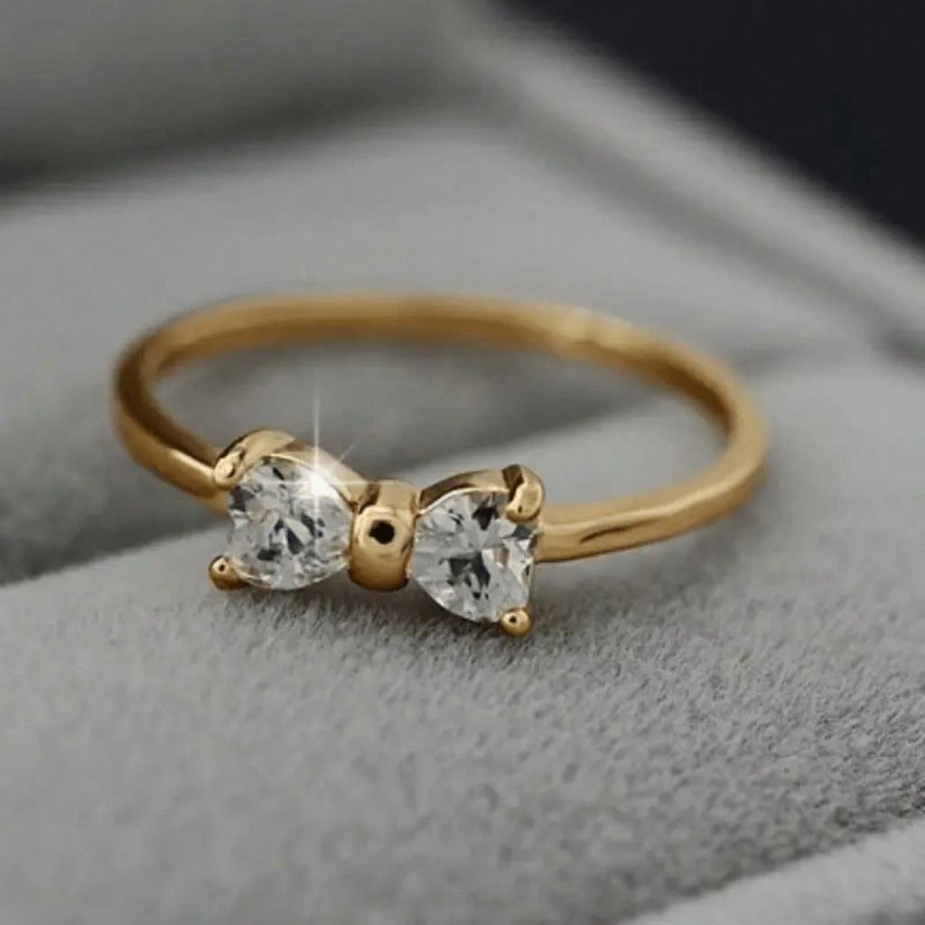 18k Gold Plated Bow Heart Shaped Zircon Ring Delicate Fashion Women Jewelry