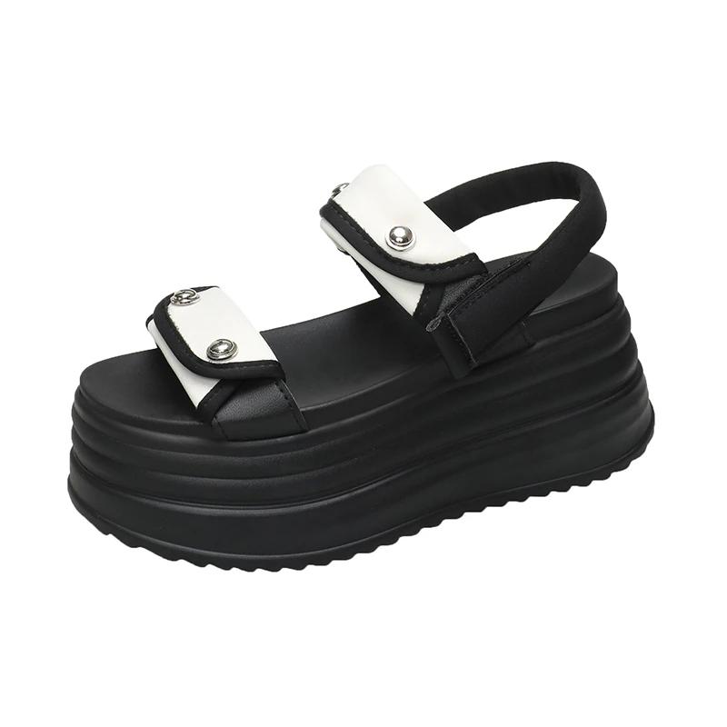 Modes Sieviešu Platformas Sandales JAUNAS Vasaras Dizaineru Zemas Papēžu Masīvi Apavi 8CM Pludmales Iešļūcenes Sieviešu Gladiators Sporta Sandales