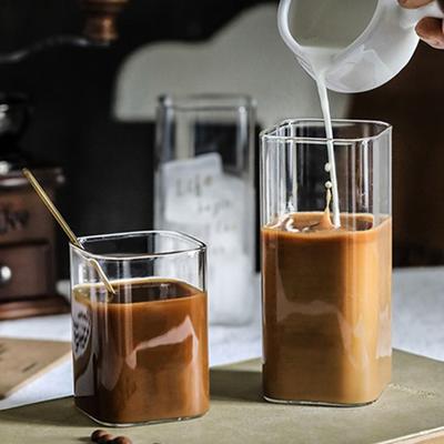 Square Glass Transparent Cold Drink Mug Large Capacity Ice Water Milk Tea Drinking Cup Wine Glass Coffee Cup Restaurant Bar Home