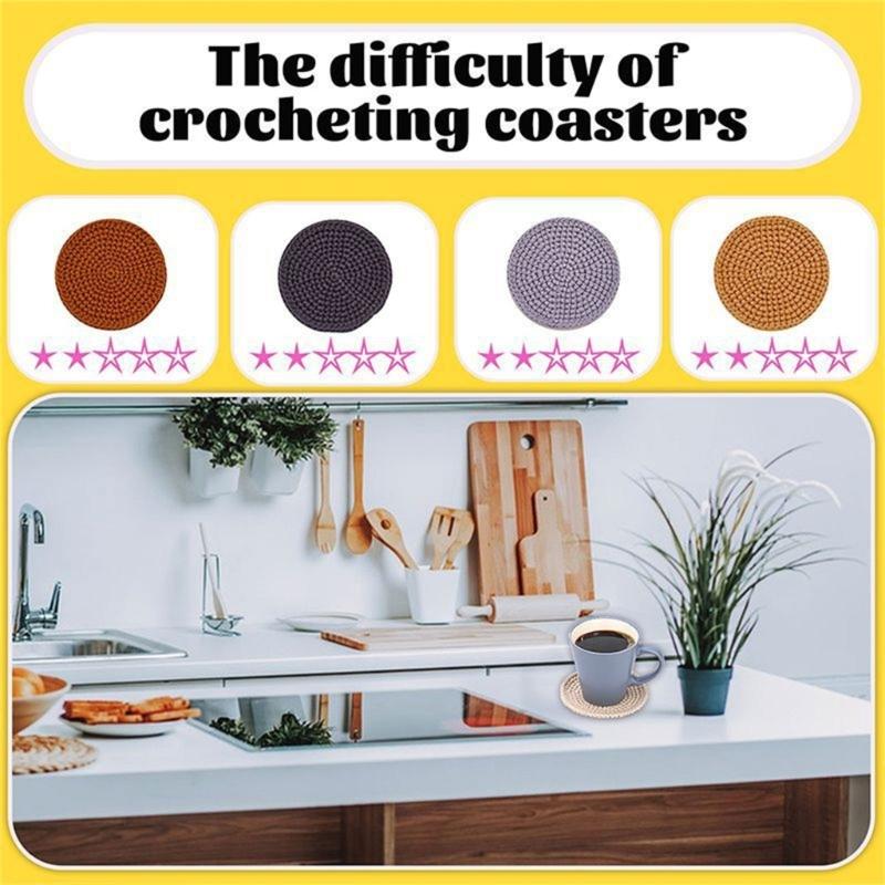 DIY Crochet Cup Coaster Kits for Making Mug Mat, Coaster, Craft, Including Yarn, Crochet Hook, Step-by-Step Instruction