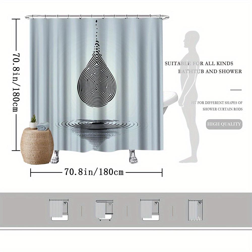 Fingerprint Pattern Shower Curtain - Water Drop Digital Art, Modern Black & White Polyester,Contemporary Bath Decor