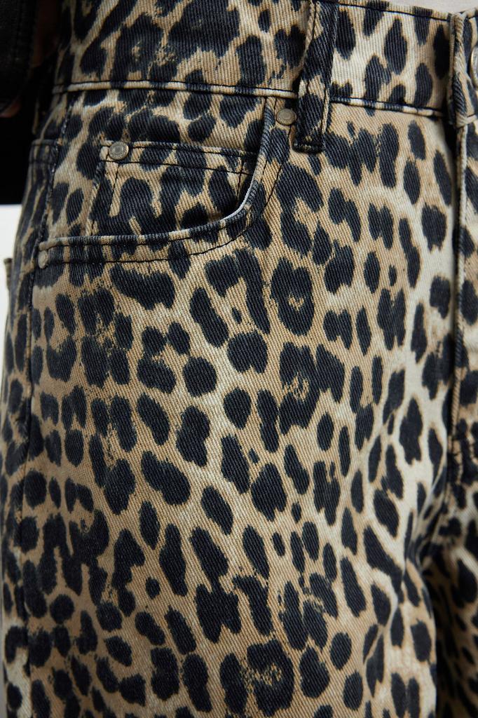 Women's Fashion Brown Leopard Patterned High Waist Wide Leg Jeans