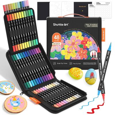 Shuttle Art Acrylic Marker Brush Fine Tip Twin 48 Color Acrylic Paint Suitable for Use On and Perfect for Handmade DIY Art and Gift Pens, & Pen, Set.