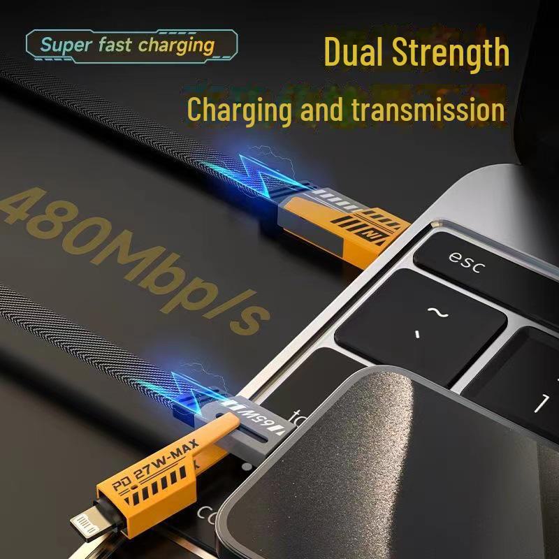 65W 4-in-1 Mecha-Datenkabel: PD-Superschnellladegerät für Apple- und Huawei-Geräte.