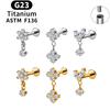 F136 Titanium Flower 16G CZ Ear Cartilage Tragus Helix Piercing Earring Stud Internal Thread Labret Lip Ring Body Jewelry