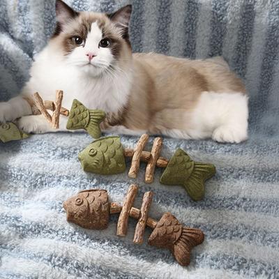 Jucărie Naturală pentru Mestecat Pisici Os de Pește Mentă și Viță de Argint Jucărie Ingrediente Vegetale Sigure Doar Jucărie pentru Sănătatea Dentară a Pisicilor pentru Pisici Îmbogățire Ameliorarea Plictiselii