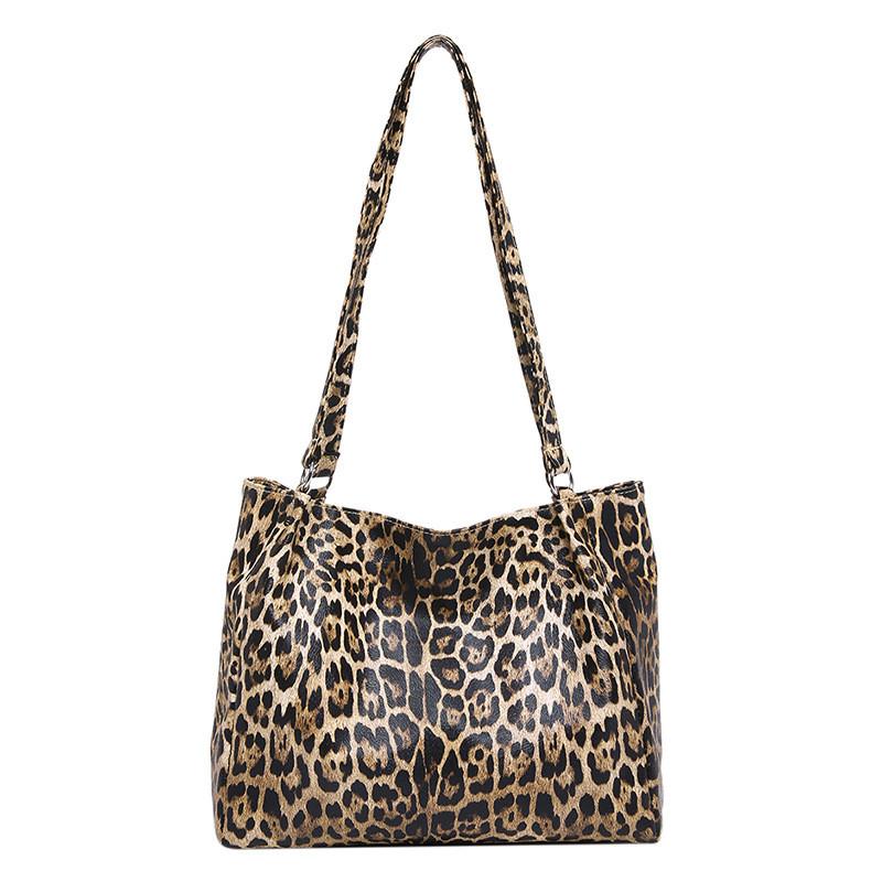 Fashionable Leopard Print Tote Bag For Women Stylish Large Capacity Pu Shoulder Bag