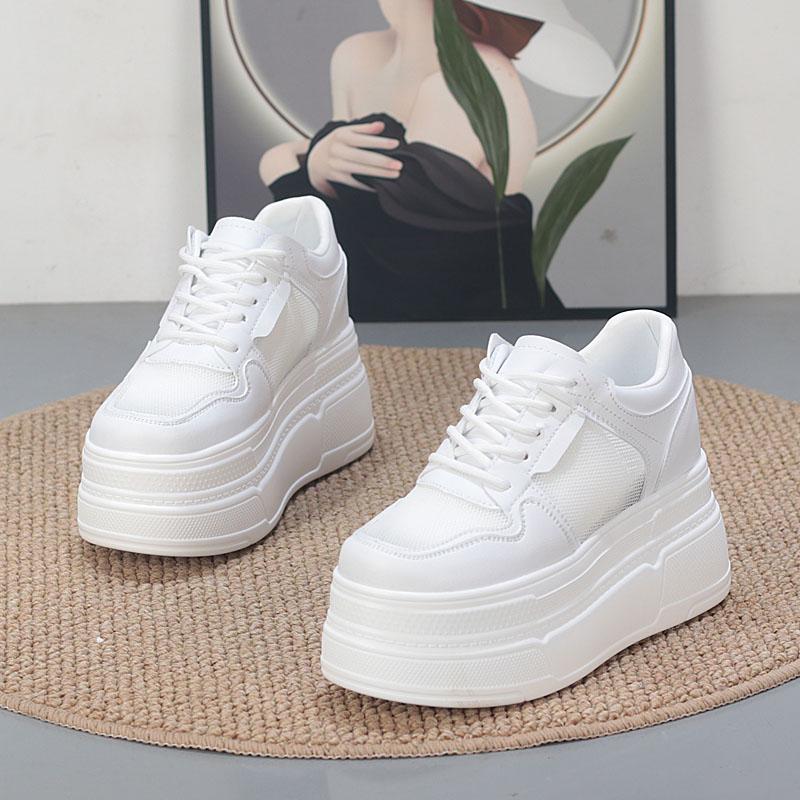 Fashion 10CM Air Mesh Chunky Sneaker Genuine Shoes Mules Shoes Summer Platform Wedge Women Women Microfiber Leather Slippers Slides