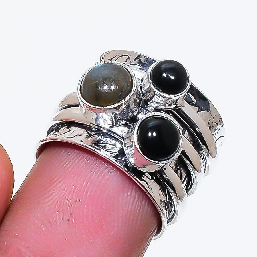 Natural Labradorite, Onyx 925 Sterling Silver Jewelry Ring Size 3.5 AR-18906