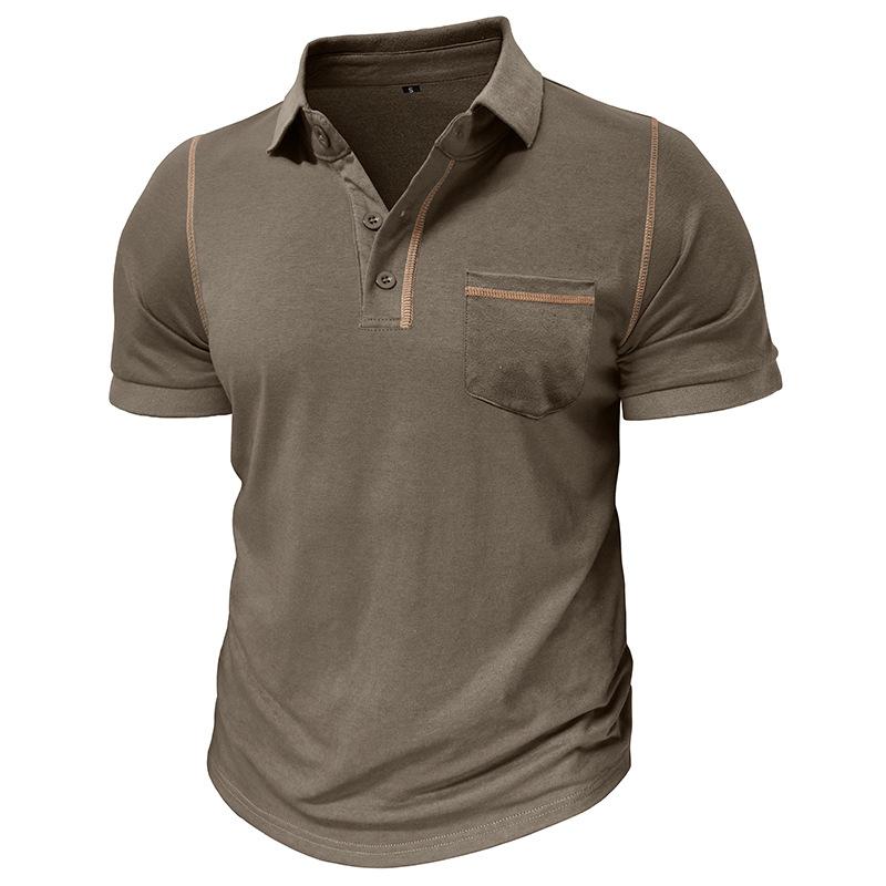Herren Kurzarm-Poloshirt mit Kontrastnähten und Taschen detail