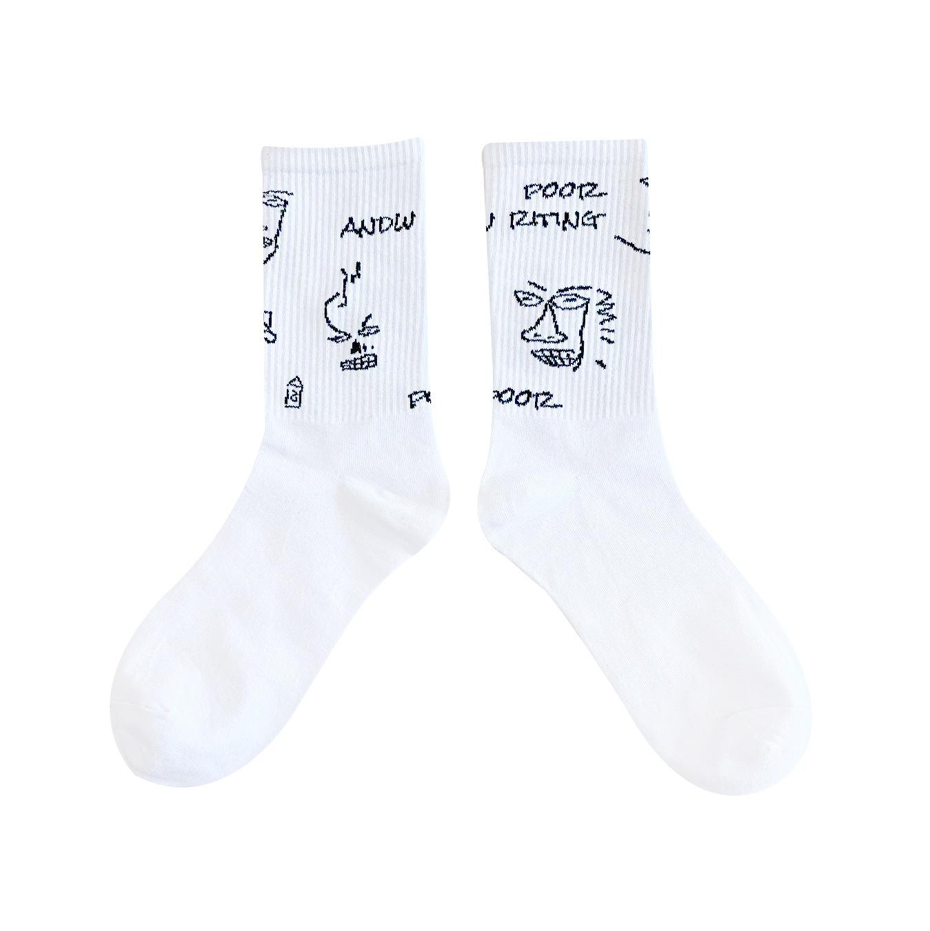 

Модные классные носки Студенческие хлопковые носки Alien Белые забавные мужские носки Носки средней длины для скейтбординга Носки в стиле хип-хоп с граффити One size