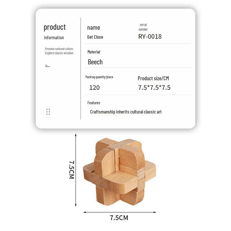 Beech Wood Kongming Luban Lock Brain Teaser - High Difficulty Educational Puzzle Toy