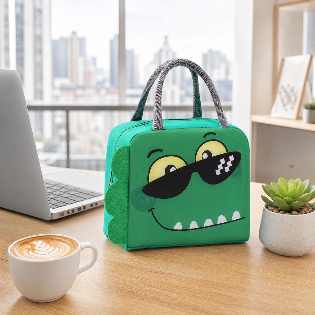 Oxford Cloth Cartoon Insulated Lunch Bag Portable Handheld Zipper Lunch Box for Kids and Adults Durable Lightweight Lunch Tote