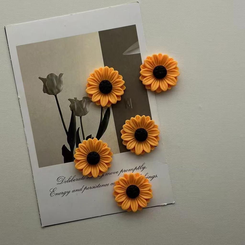 6pcs Sunflower Resin Refrigerator Magnets Creative Cute Magnetic Stickers Home Kitchen Decoration Magnets