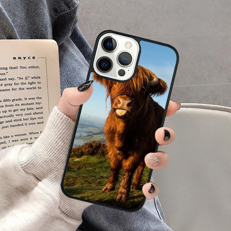 Cute Highland Cow Phone Case for iPhone 17 Air 16 16e 15 Plus for Apple 13 11 12 14 Pro Max Cover coque Shell