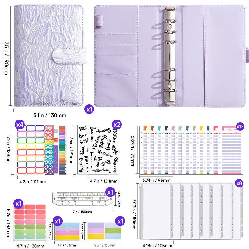 Creative A6 Loose-leaf Notebook with Zipper Bag - Macaron Floral Cash Budget Planner