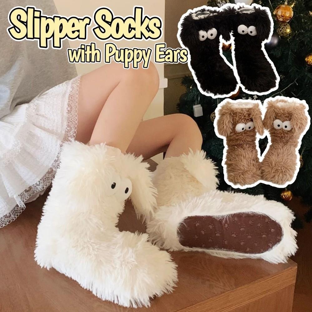 Big Eyes Non-slip Floor Socks Cartoon Coral Fleece Socks Slipper Socks with Puppy Ears  Girls