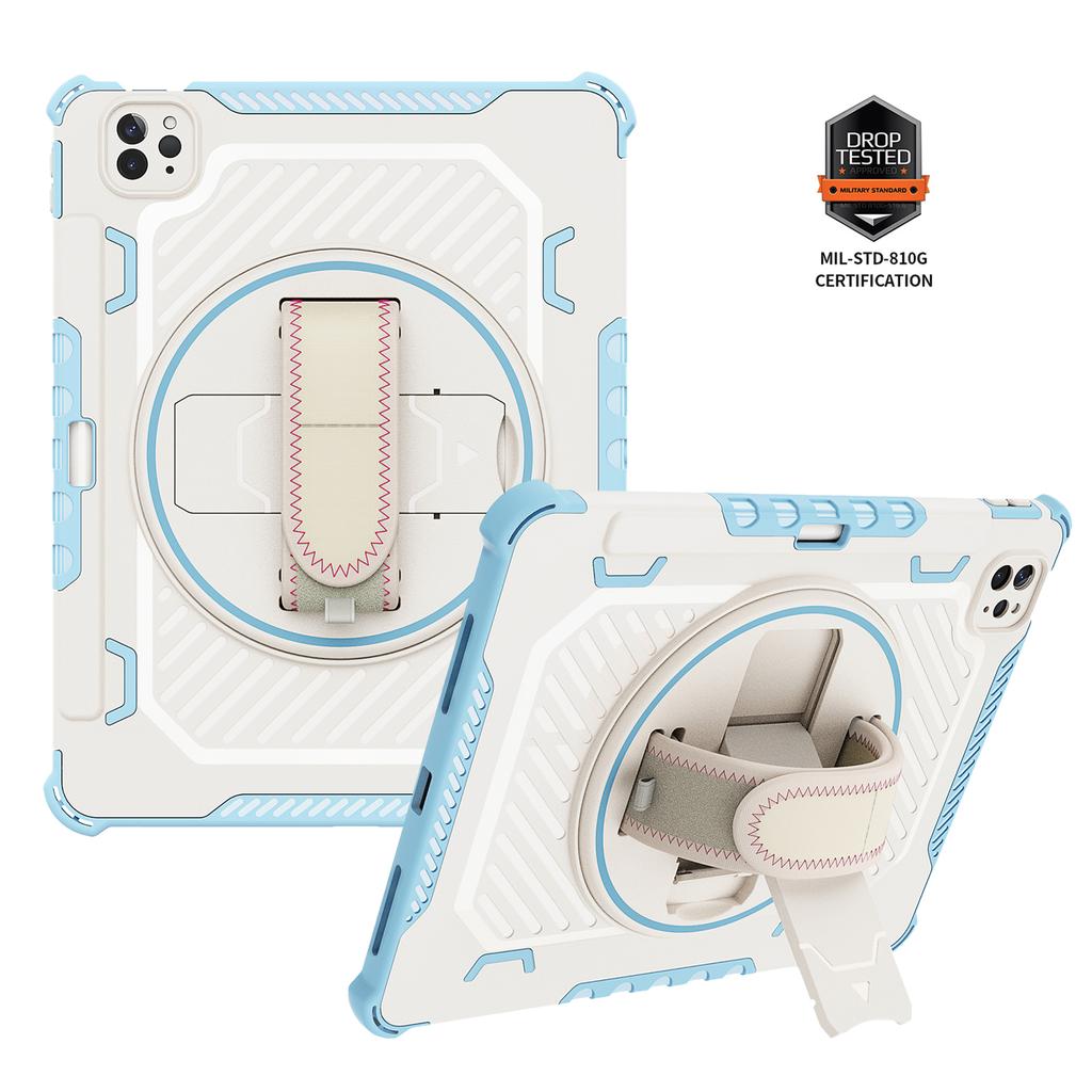 3In1 Shockproof Armor Tablet Full-Body Protect Case For IPad Pro13 M5 12.9 Air 4 5 10th A16 10.9 Kickstand Rotating Hand Strap Cover