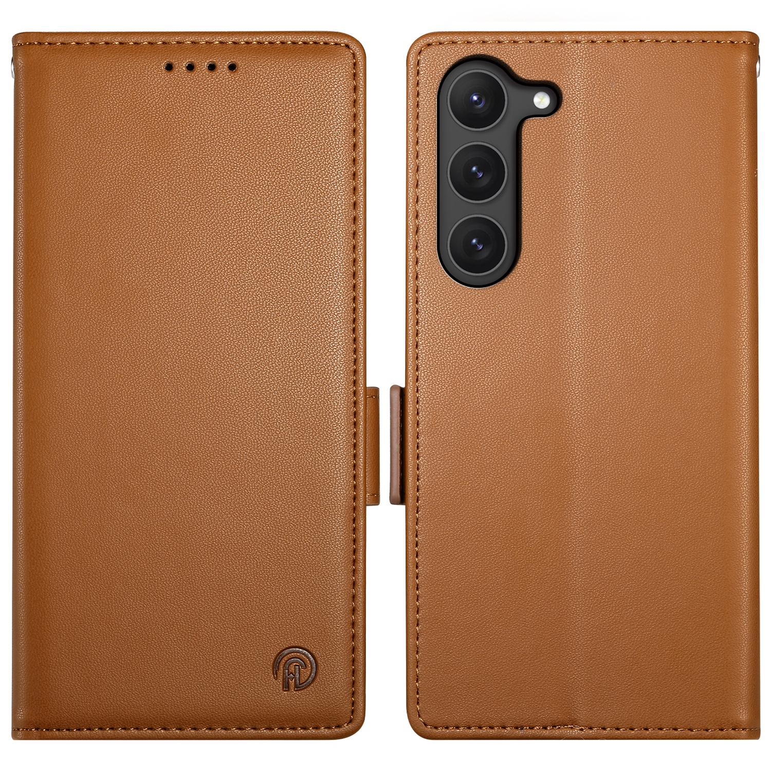 

DF-010 For Samsung Galaxy S23 Case Solid Color PU Leather Wallet Stand Phone Cover Brown