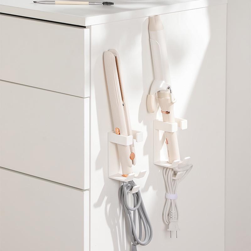 Wall-Mounted Hair Tool Organizer: Curling Iron & Straightener Rack with Hooks