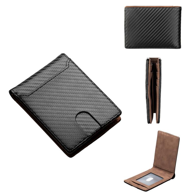 Baellerry Carbon Fiber Texture Short Wallets for Men Fashion Business ID Card Holder Bi-fold Wallet Hasp Coin Purse