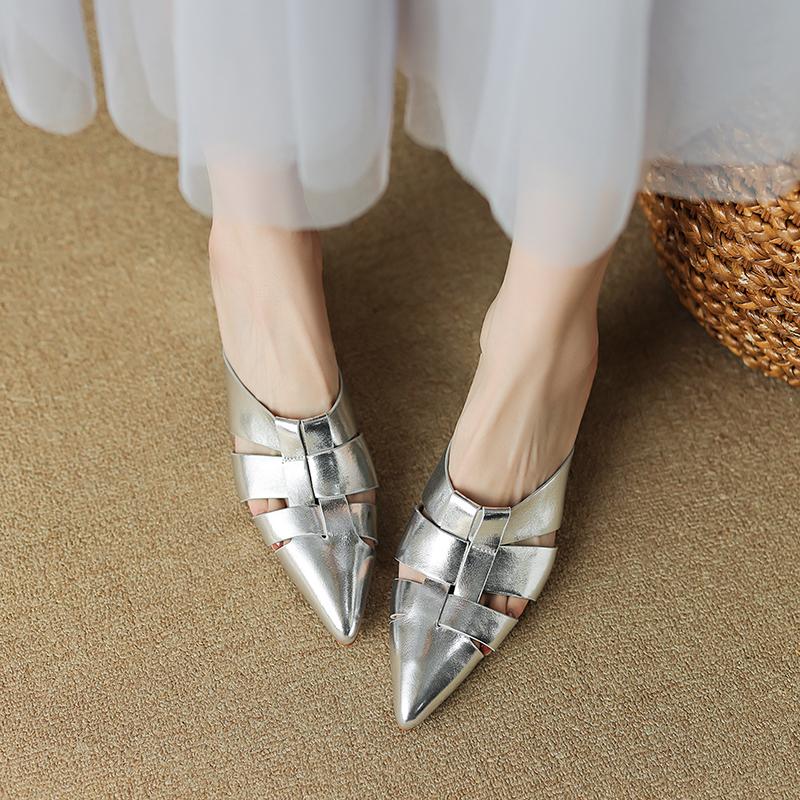 Fashion 2024 New Summer Women Shoes Pointed Toe Mules Women Solid Genuine Leather High Heel Mules Outside Slipper for Women Sandals