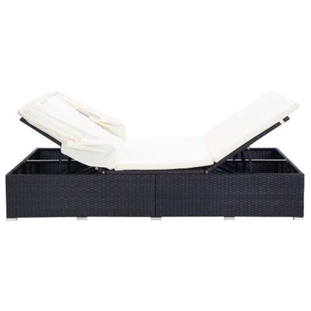 2 Person Sun Lounger with Cushion Poly Rattan Black