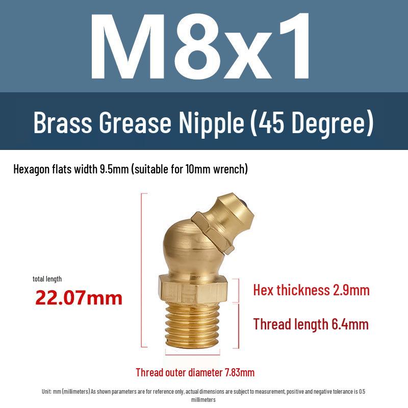 Yigu Brass Grease Fittings M6/M8/M10 Straight & 45° Angled Nipples, Connectors, Nozzles, Gun Accessories