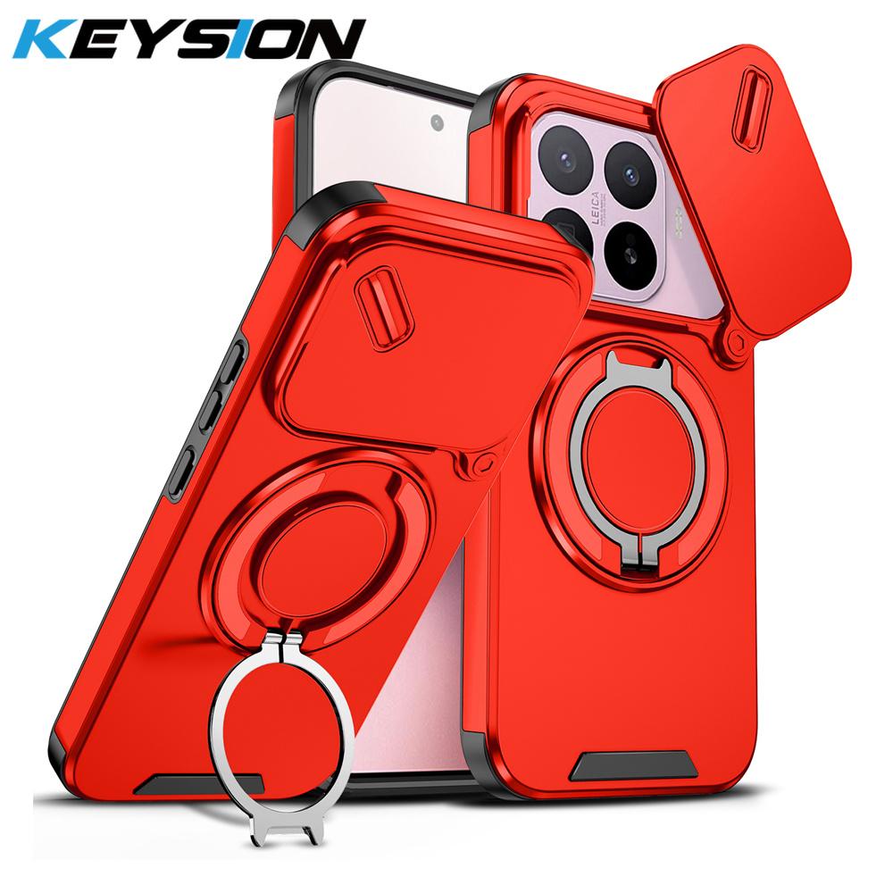 KEYSION 360° Rotating Ring Stand Phone Case for Xiaomi 17T 17T Pro 5G Slide Camera Protection Magnetic Shockproof Back Cover