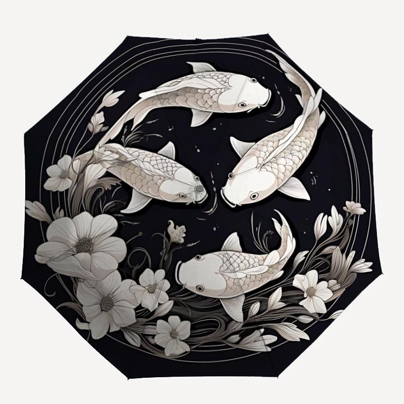 

1pc Koi Fish Pattern Automatic Opening/closing Umbrella with Auto Open/Close, Windproof, Foldable Sunshade yy250811112