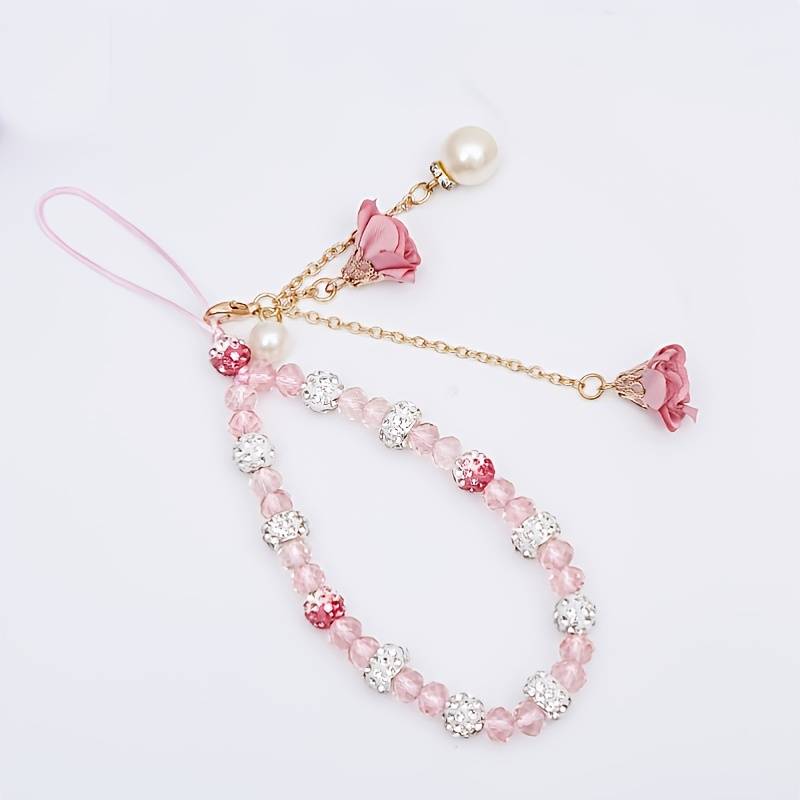 

Ремешок для телефона с цветком, брелок-подвеска, цепочка-узел, ремешок для мобильного телефона, брелок для ключей, женский, для сумки, подвеска для камеры, для чехла телефона розовый