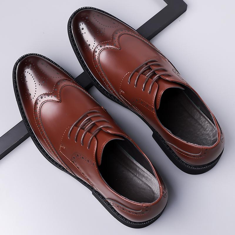 Fashion Men Business Leather Shoes Anti-slip Wearable Men's Leather Oxfords Shoes Comfort Wedding Office Breathable Pointed Casual Shoes