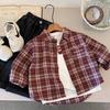 Boys Spring Autumn Plaid Long Sleeve Shirt Korean Casual Button Down Top For Kids