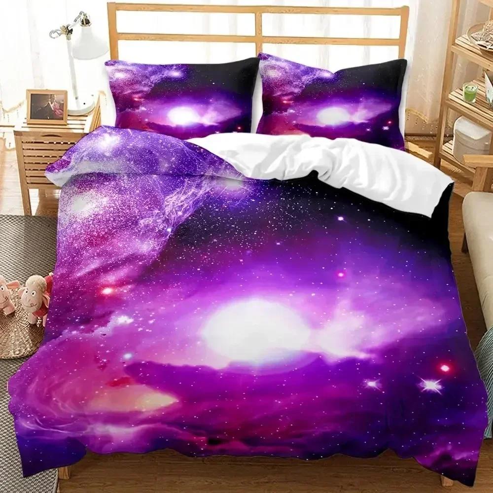 Galaxy Universe Outer Space Bedding Set Duvet Cover Sheet Printed Bed Set Pillowcase Bed Full Queen King Size Comforter Bedroom