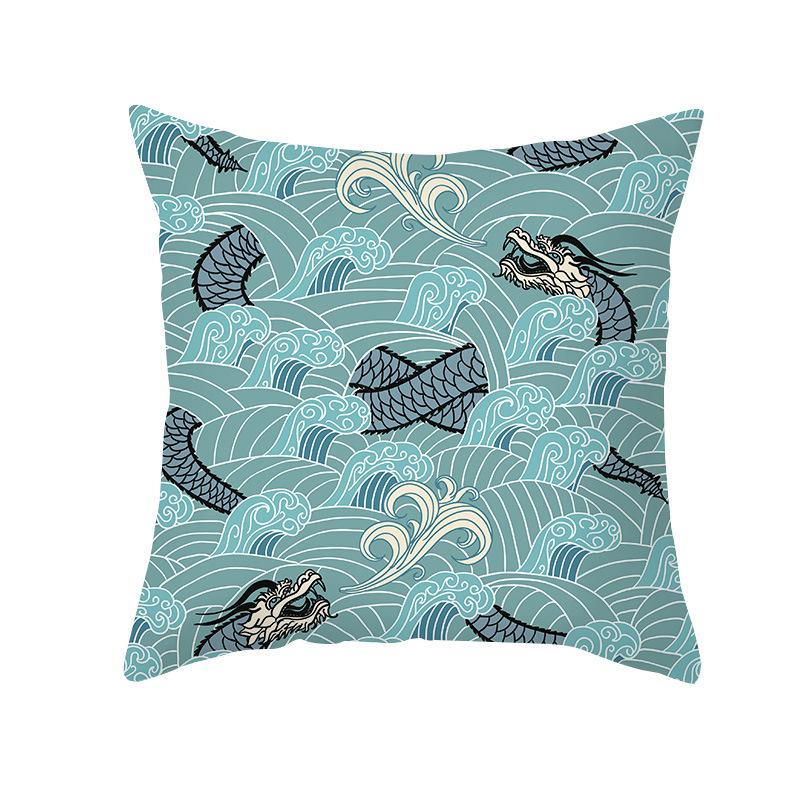 Simple Nordic Style Pillowcase Blue Wave Dolphin Office Sofa Printed Cushion Pillowcase Home