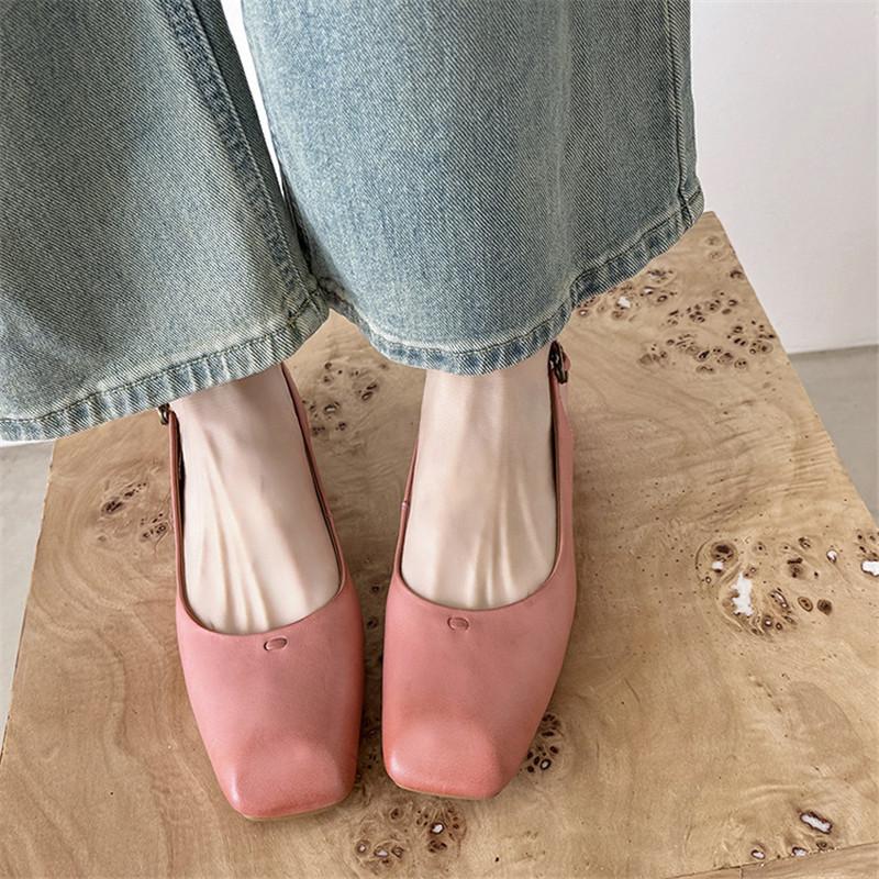 Fashion New Genuine Leather Summer Sandals Square Toe Sandals for Women Low Heels Fashion Retro Cover Toe Sandal Ladies Shoes Women