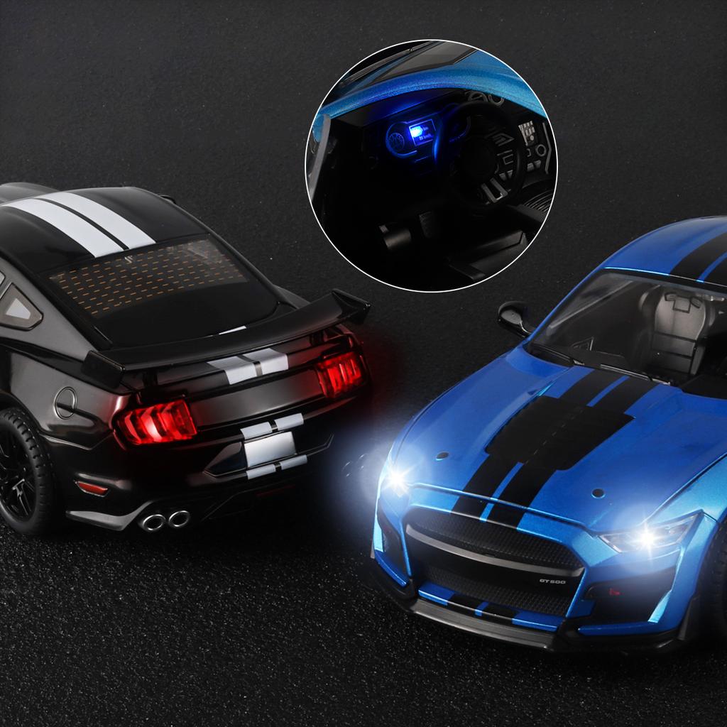 Large 1/18 Ford Mustang GT500 Miniatures Alloy Diecast Metal Vehicle Model Collectibles Sound Light Toys Car Gifts for Kids Boys