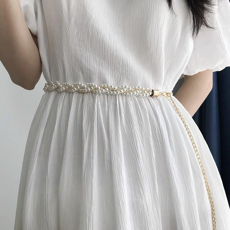 Chic White Pearl Waist Belt For Women Versatile Fashion Accessory For Dresses And Outfits