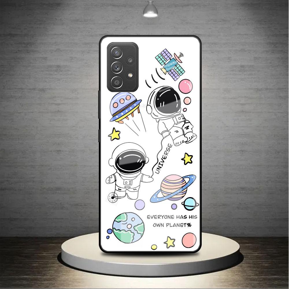 Mode Astronaut süße Glashülle für Samsung Galaxy A52 A71 A50 A51 A70 A21s A31 A72 A10 A12 A30 A22 5G Telefonabdeckung