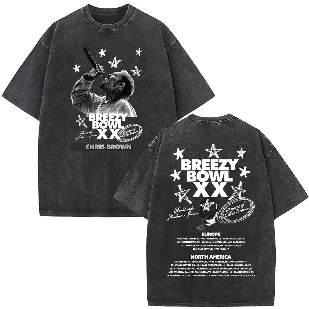 T-shirt Chris Brown Breezy Breezy Bowl XX Tour T-shirt Lavate Vintage Moda Uomo Hip Hop Manica Corta Streetwear