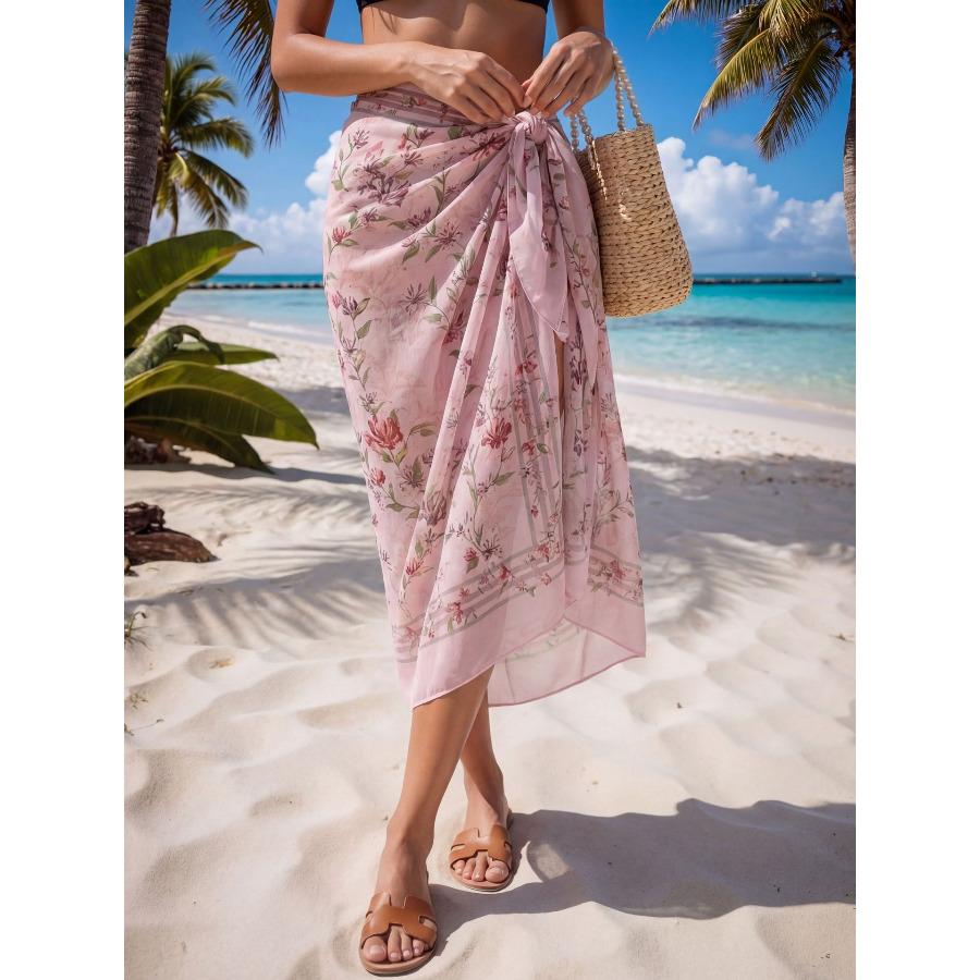Damen bedruckter Sarong Rock Einteiler Bindeseite Strand Wickeltuch, Leichte Badebekleidung Überwurf für Urlaub 0983