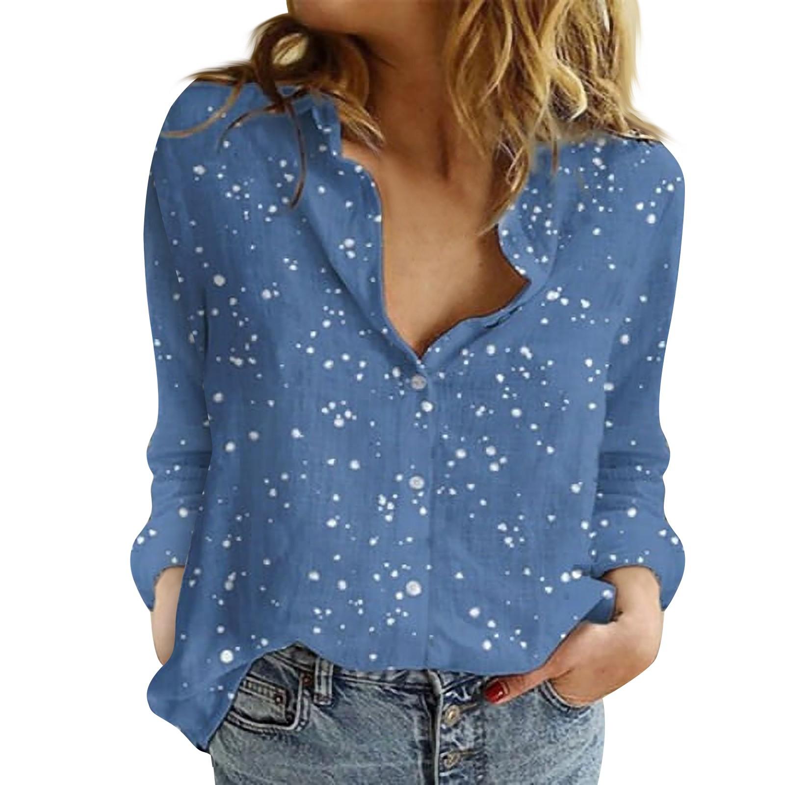 

Женские рабочие блузки Повседневные блузки с V-образным вырезом Топы Рубашки с длинным рукавом на пуговицах Легкие повседневные рабочие блузки с цветочным принтом синий