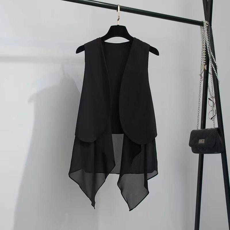 Summer Women Chiffon Vest Long Sleeveless Irregular Waistcoat Lightweight Asymmetrical Casual Outerwear