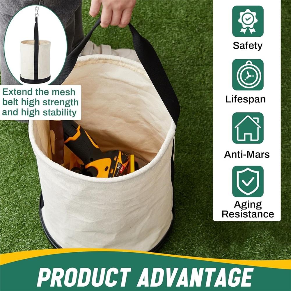 Heavy-duty canvas tool bucket with plastic base, 12 inches x 15 inches, portable storage box for mechanics/carpenters (2-pack)
