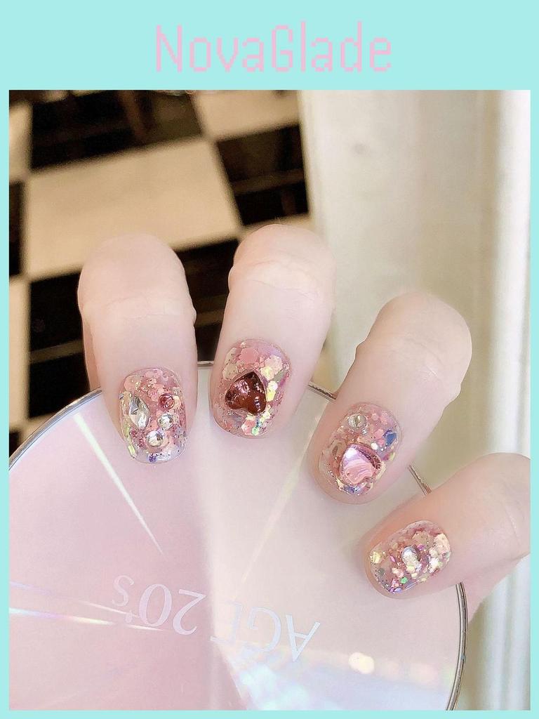 Handmade Sparkling Diamond Love Heart Nail Stickers Wholesale For Women Anne's Short Square