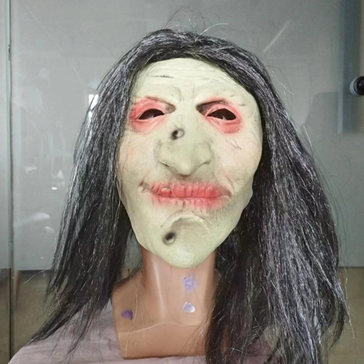 Halloween silberhaarige grün gesichtige Hexe Latexmaske Feiertagsatmosphäre Scherz Kopfbedeckung