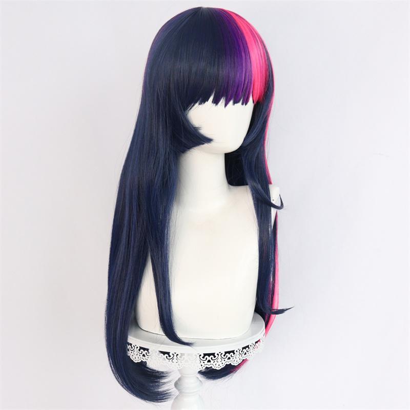 Synthetic Twilight Sparkle Wigs for Women Dark Blue Purple Long Straight Hair Wig with Bangs Pony Cosplay Costume Little Horse